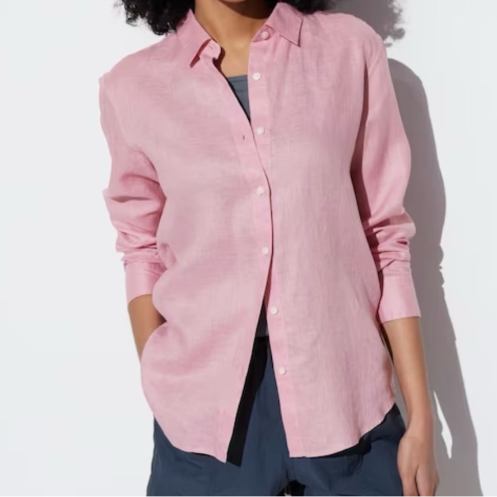 Uniqlo Soft Pink button down linen Shirt - size L